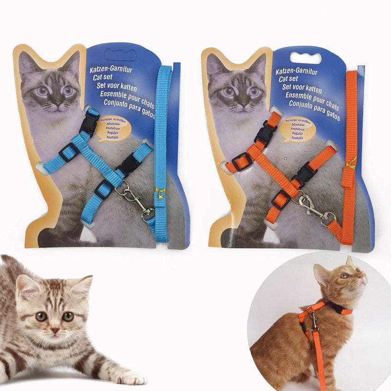Gizhome 2 Pack Cat Harness and Leash Adjustable Halter Harness Nylon Strap Belt Safety Rope Leads for Kitten, Orange & Light Blue - PawsPlanet Australia