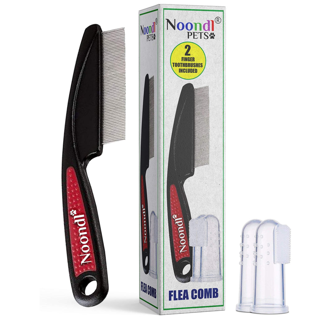 Noondl Flea Comb for Long Haired Cats & Anti Knot Grooming Comb for Dogs Ruberised Easy Grip Handle Great for Rabbits too - PawsPlanet Australia