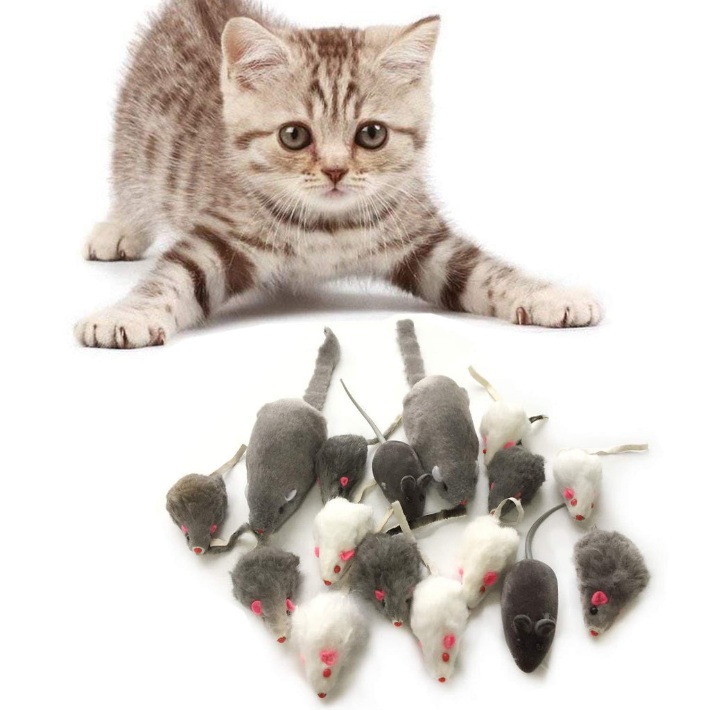 PietyPet Cat Mouse Toys Rattle Furry Cat Mice Pet Toys with Rattles for Pet Cat Kitten, 16pcs Black and white mouse 16pcs - PawsPlanet Australia