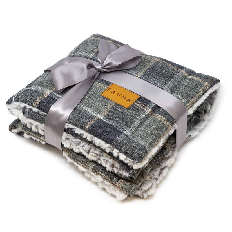 Fauna® Dog Cat Puppy Luxury Soft Warm Grey/Check Reversible Fleece Blanket Throw Pad (87 x 64cm) (Check) Check - PawsPlanet Australia