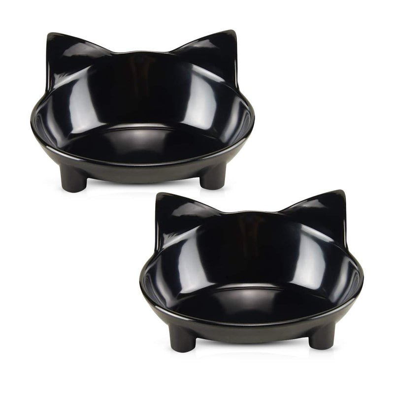 PETCUTE Cat Bowls Cat Food Bowls Non Skid shallow Pet Feeding Bowl for Cats and Small Dogs Set of 2 Black - PawsPlanet Australia