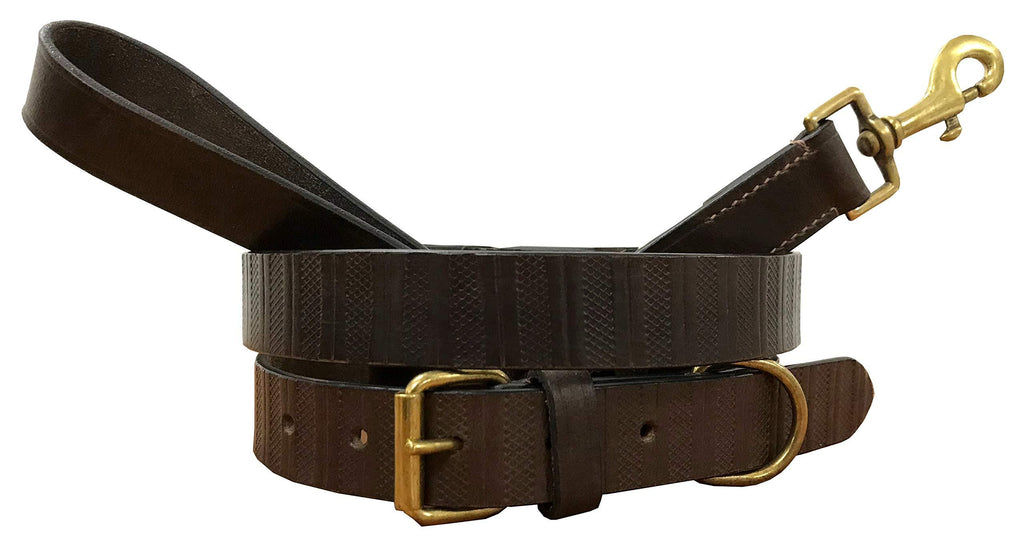 BRADLEY CROMPTON Genuine Leather Matching Pair Dog Collar and Lead Set S 12-15 Inches Brown - PawsPlanet Australia