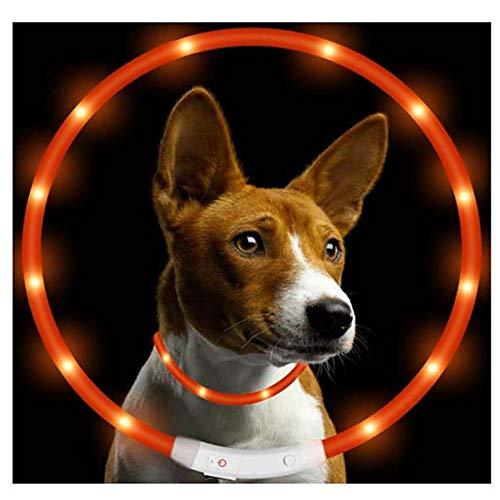 The Fellie Dog Collar LED, USB Rechargeable Flashing Light Up Night Safety Collar Soft Silicone Waterproof Length Adjustable Pet Necklace Collar (Orange) Orange - PawsPlanet Australia