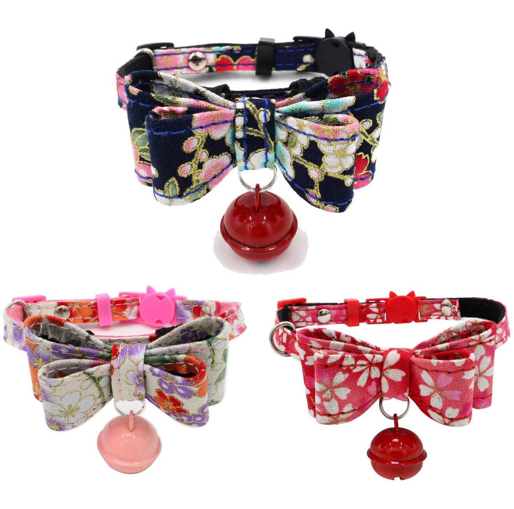 Kismaple Cat Collars with Bells Bow Tie Quick Release Breakaway Buckle Necklace for Kitten Big Cats, 3 Pack Red Pink Black (XS) XS - PawsPlanet Australia