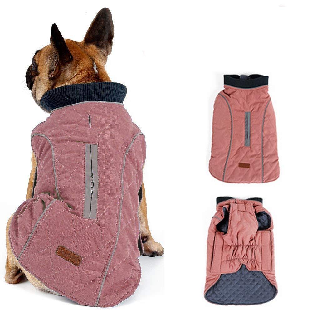 Morezi dog coat with reflective strim, winter dog jacket vest warm puppy coat with harness hole 5 colors - XL - Pink X-Large (Back: 42CM) - PawsPlanet Australia