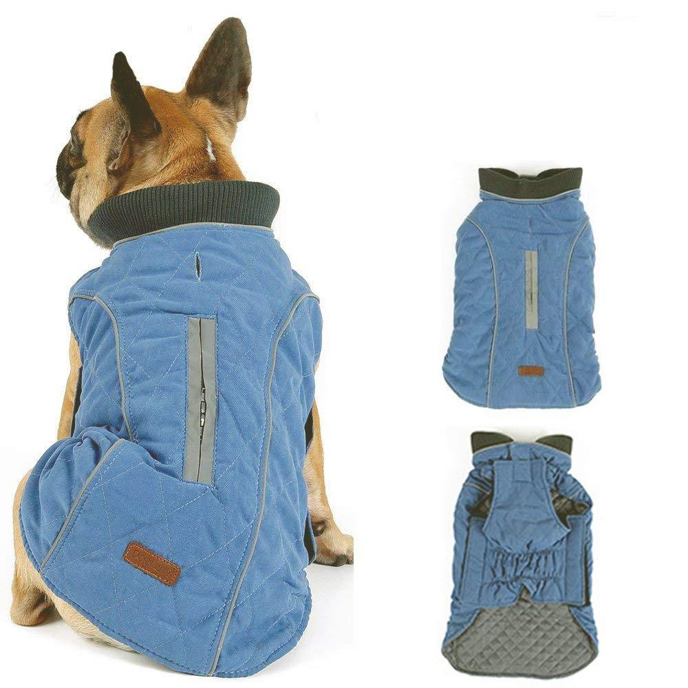 Morezi Retro Design Cozy Winter Dog Pet Jacket Vest Warm Pet Outfit Clothes Pleat cotton 2 colors With Harness Hole -XXL - Blue - PawsPlanet Australia