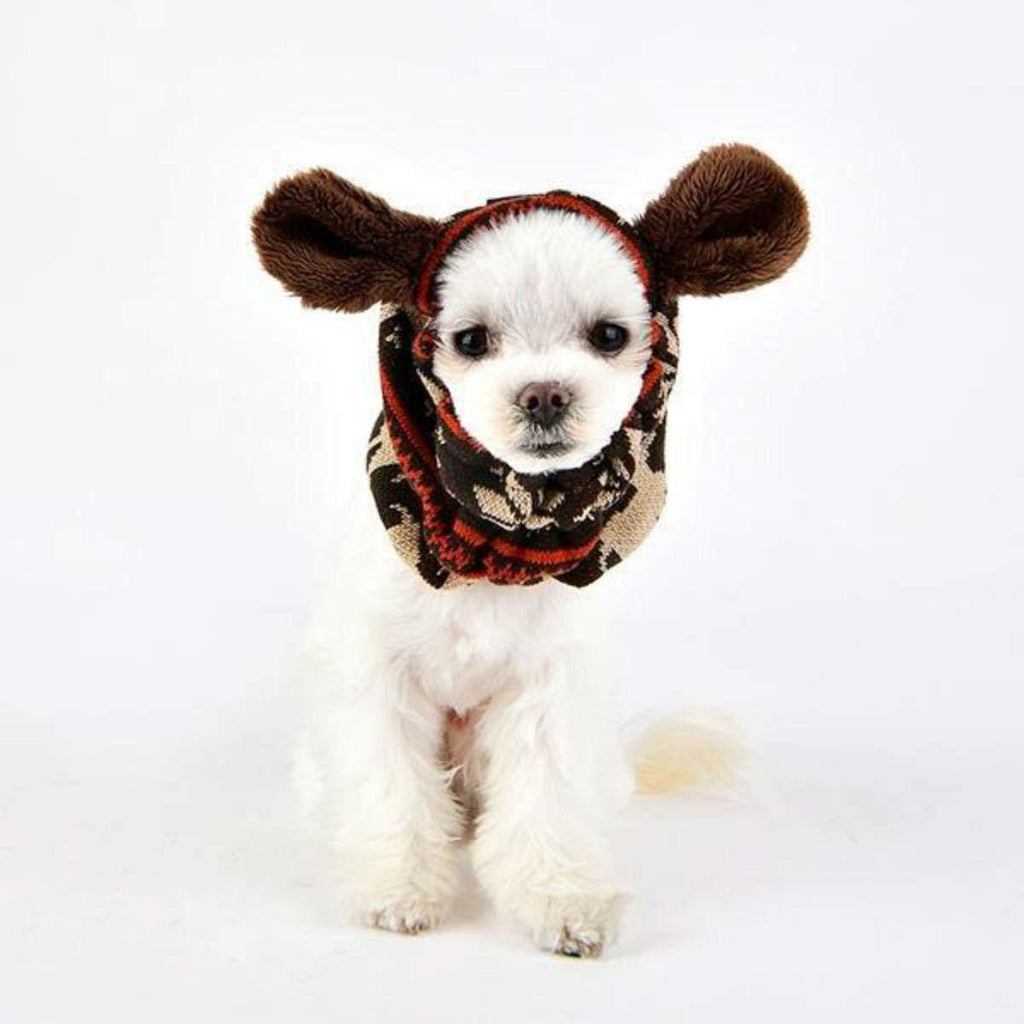 Puppia PASD-SN1655-BR-L Prancer Snood Winter Earmuffs for Dogs, L, Brown - PawsPlanet Australia