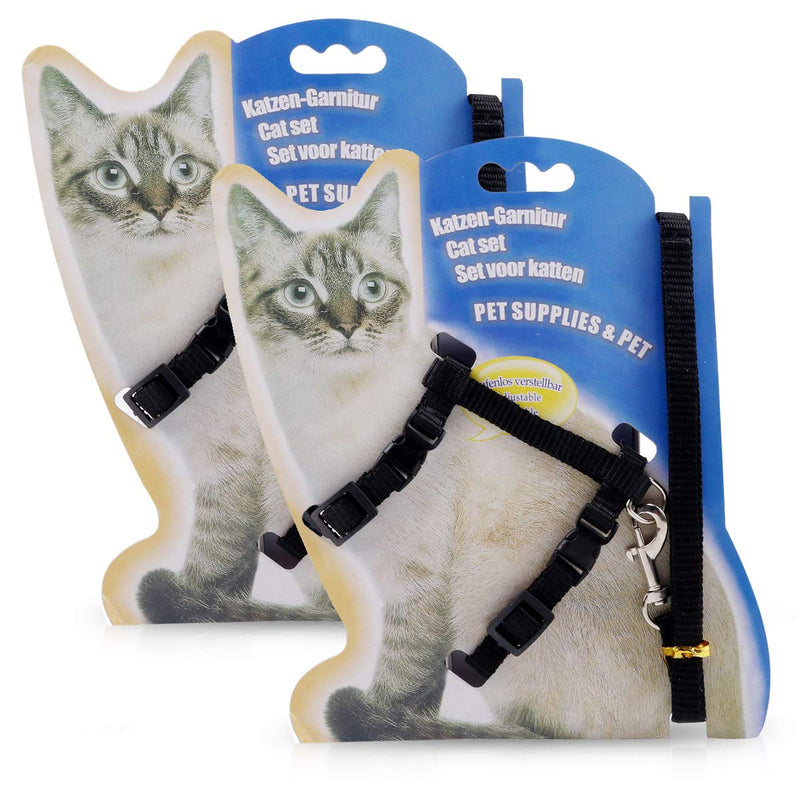 PETCUTE Cat Harness and Lead Adjustable Cat Harness and Leash set 2 Pieces kitten collar Black - PawsPlanet Australia