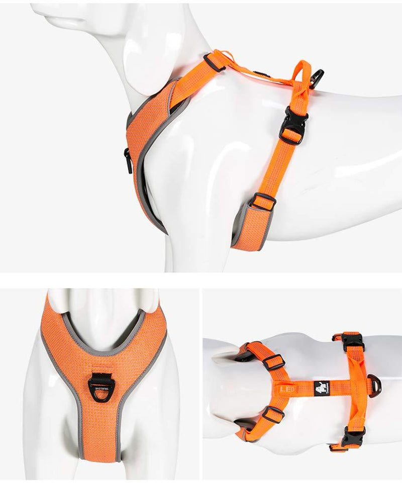 Tineer Adjustable Night Reflective Harness Outdoor Walking Training Vest Harness Medium Large Dogs (L, Orange) L - PawsPlanet Australia