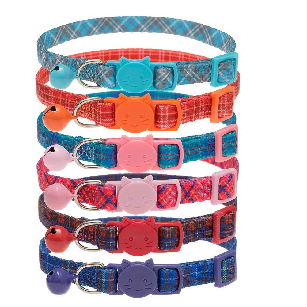 SCIROKKO Cat Collars Quick Release with Bell - 6 Pcs Plaid Breakaway Pet Collars - Adjustable Mixed Colors Collar Set - PawsPlanet Australia