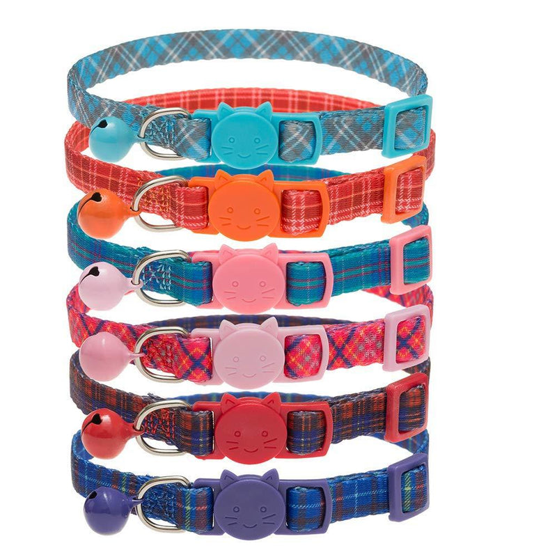 SCIROKKO Cat Collars Quick Release with Bell - 6 Pcs Plaid Breakaway Pet Collars - Adjustable Mixed Colors Collar Set - PawsPlanet Australia