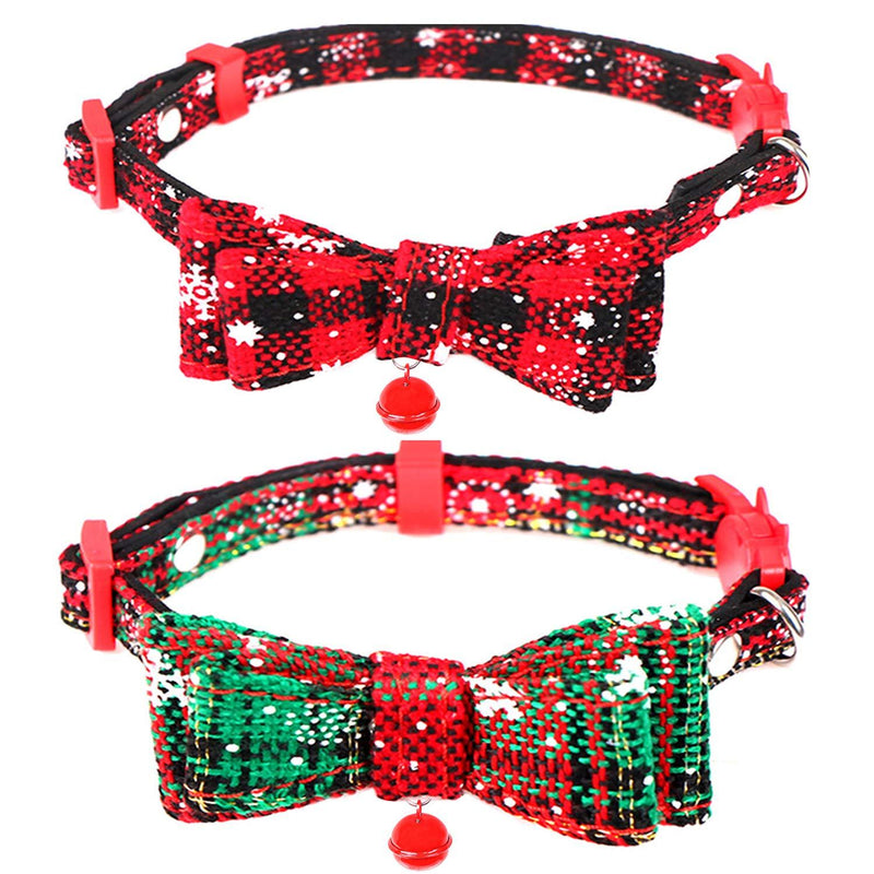 Olgaa 2 Packs Christmas Pet Bow Tie Collar Cat Dog Bow Ties Small Pet Collars Safety Adjustable Buckle Bow Tie with Bell for Pet Dog Cat Gift - PawsPlanet Australia