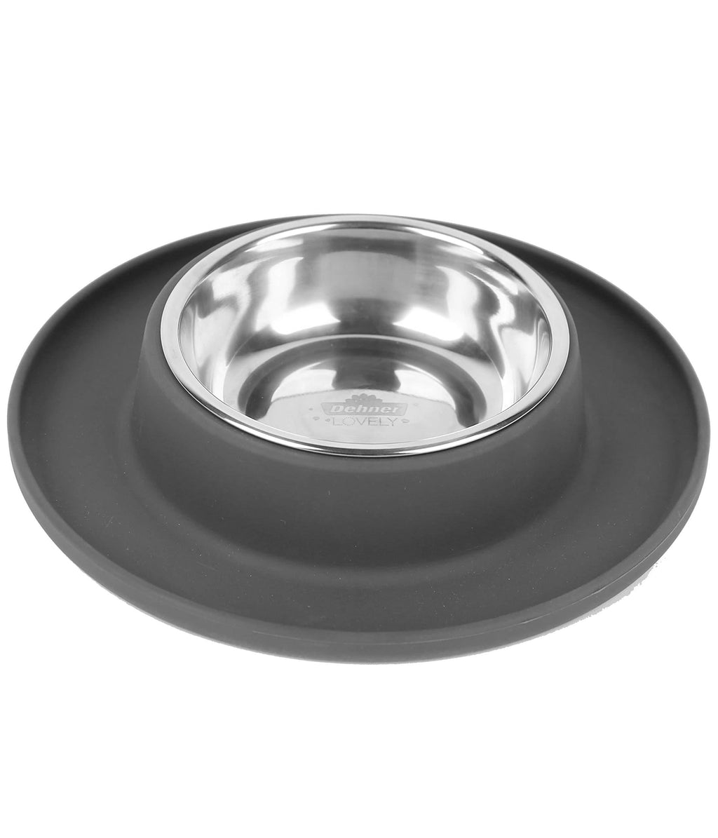 Dehner Clean Bowl Dog and Cat Bowl 350 ml Diameter 24 cm Height 4 cm Stainless Steel/Silicone Dark Grey - PawsPlanet Australia