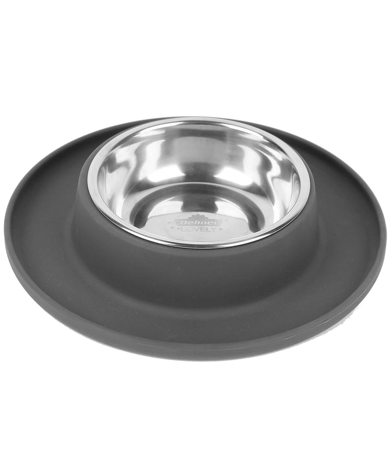 Dehner Clean Bowl Dog and Cat Bowl 350 ml Diameter 24 cm Height 4 cm Stainless Steel/Silicone Dark Grey - PawsPlanet Australia