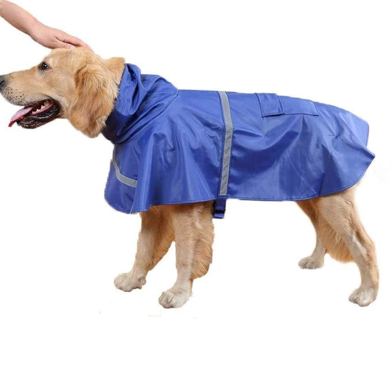 Ducomi Neon Waterproof Raincoat for Dog - Size Small, Medium and Large - Rain Cape for Dogs with Closure and Pocket - Coat with Reflective Band and Adjustable Hood (Blue, L) Blue - PawsPlanet Australia