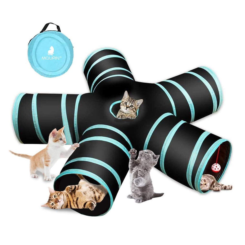 MQUPIN Pet Tunnel Cat Tunnel Upgraded,5-Way Tunnel Collapsible Extensible Cat Tube Crinkle Pop Up Tunnel, Tear Resistant Crinkle Toy Maze House with Pompon and Bells for Cat Dog Puppy Kitten Rabbit - PawsPlanet Australia