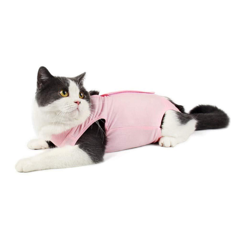 Due Felice Cat Professional Surgical Recovery Suit for Abdominal Wounds Skin Diseases, After Surgery Wear, E-Collar Alternative for Cats Dogs, Home Indoor Pets Clothing Pink L - PawsPlanet Australia