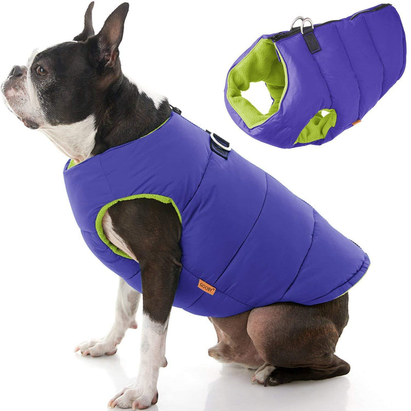 Gooby Padded Vest Dog Jacket - Solid Purple, Medium - Warm Zip Up Dog Vest Fleece Jacket with Dual D Ring Leash - Water Resistant Small Dog Sweater - Dog Clothes for Small Dogs Boy and Medium Dogs Purple Solid Medium chest (40.5 cm) - PawsPlanet Australia
