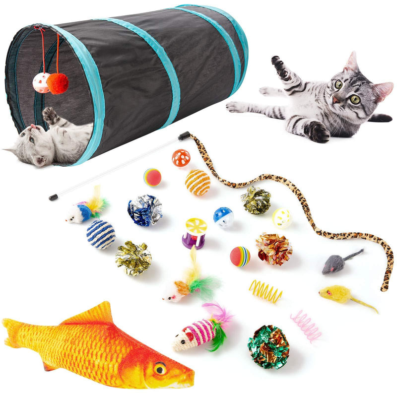 Yangbaga Cat Toys, 25 Pcs Cat Interactive Toy Including Cat Wand Cat Feather Cat Balls Fake Mice Rattle Cat Toys for Indoor Cats and Kitty - PawsPlanet Australia