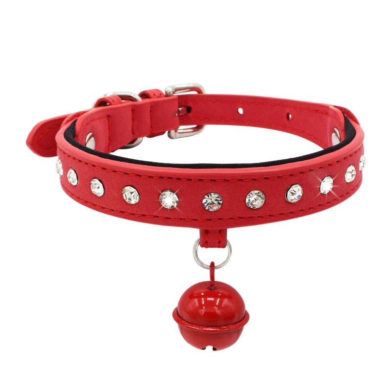 Newtensina Bells Dog Collar Soft Comfortable fitted Bling Puppy Collar with Diamante - Red - M - PawsPlanet Australia