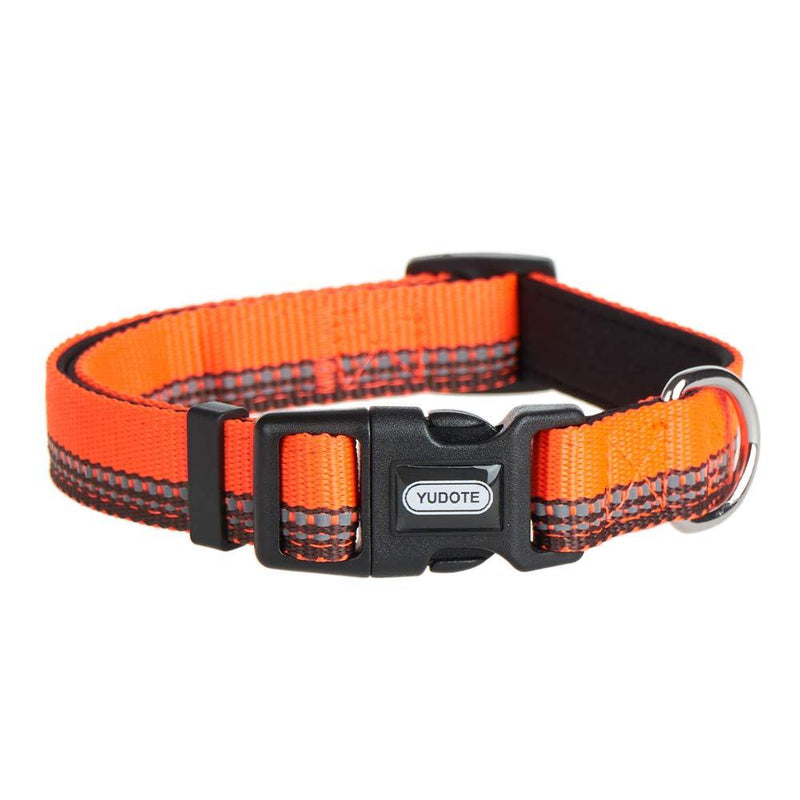 YUDOTE Reflective Dog Collar Soft Lightweight Polyester Webbing with Neoprene Padded Lining for Small Dogs Neck 25-38cm, Orange Brown S:25-38cm Neck,1.5cm Width - PawsPlanet Australia