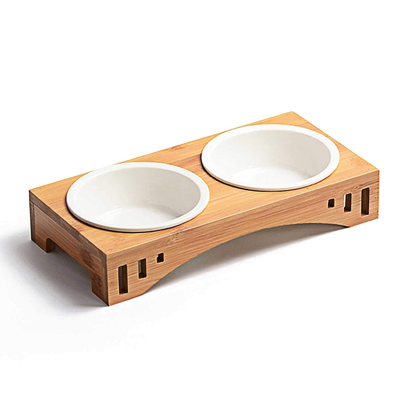 PETCUTE Ceramic Pet Bowl double dog bowl Elevated Dog Bowl Non-Slip Cat Food Water bowl with wood stand - PawsPlanet Australia