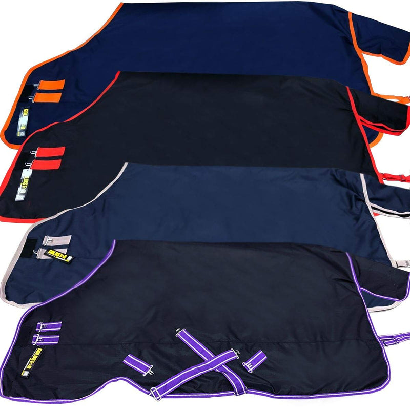 GS Equestrian 600D 100g Fill Standard Neck Waterproof Winter Turnout Rug GSE400 All Life Stages Various Two Tone Colours 5'6/5'9/6'0/6'3/6'6/6'9/7'0 (6'3, Navy/Orange) - PawsPlanet Australia