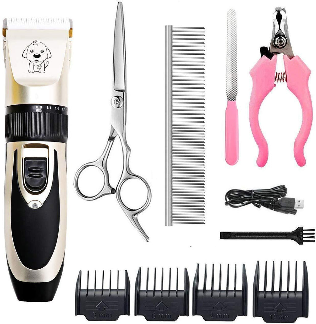 HFAN Pet Clippers, Dog Clippers Professional Cordless Low Noise Rechargeable Grooming Trimmer Hair Electric Shaver Kit with 4 Comb Guides scissors for Dogs, Cats and Other Animals - PawsPlanet Australia