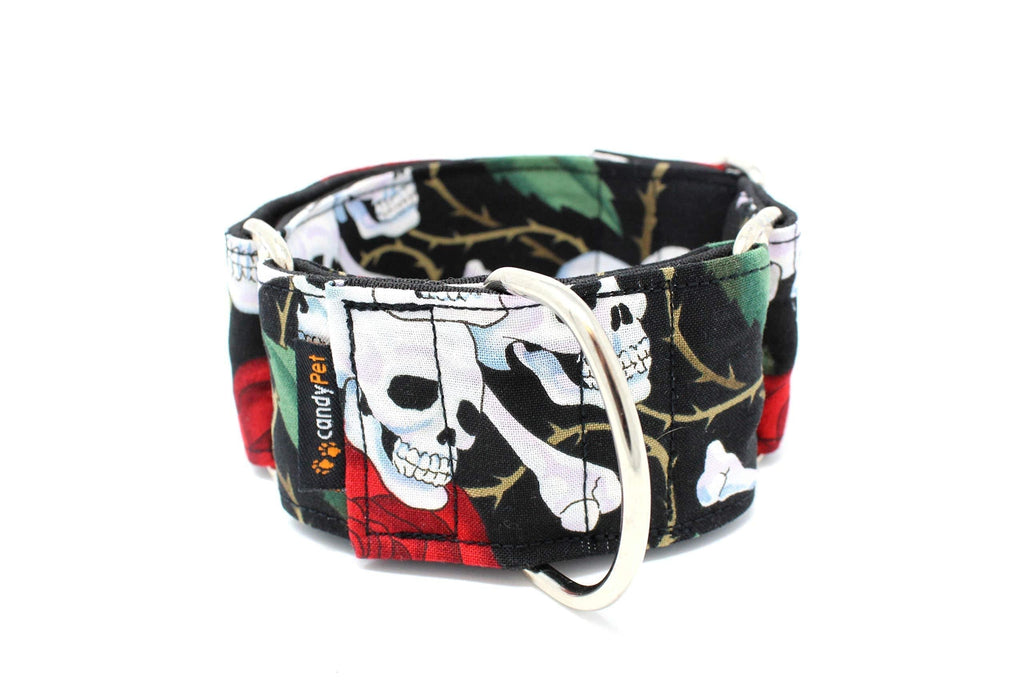 candyPet Martingale Dog Collars-Skulls and Roses Model, Fabric, Multicolor, L - PawsPlanet Australia