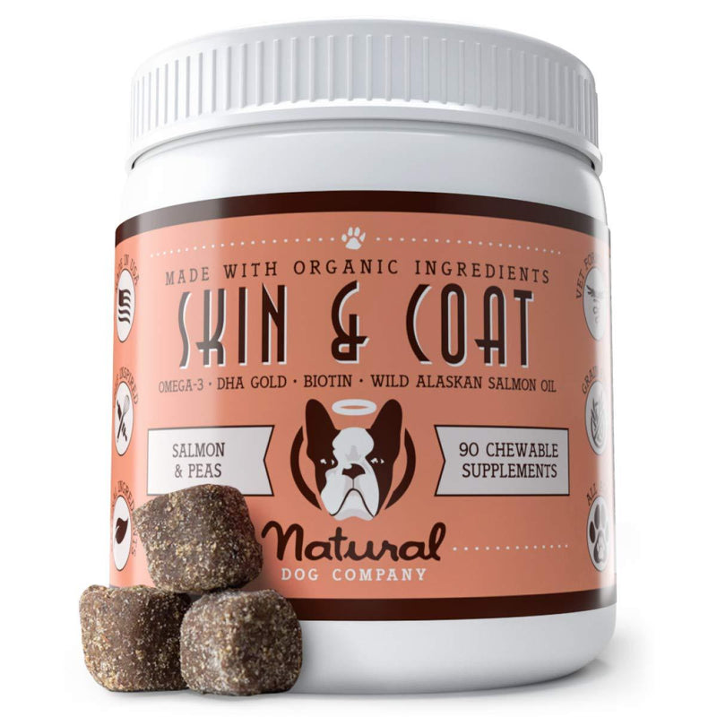 Natural Dog Company - Skin & Coat Omega Supplement | Supports Healthy Shiny Coats, Relieves Dry, Itchy Skin | Salmon & Pea Flavor - 90 Chews - PawsPlanet Australia