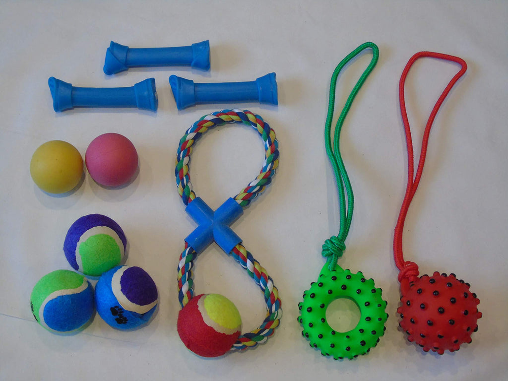 CAVOLIX Pet Toys Treats 11 X Assorted Pet Rope Chew Toy Squeaky Dog Balls Rubber Toys - PawsPlanet Australia