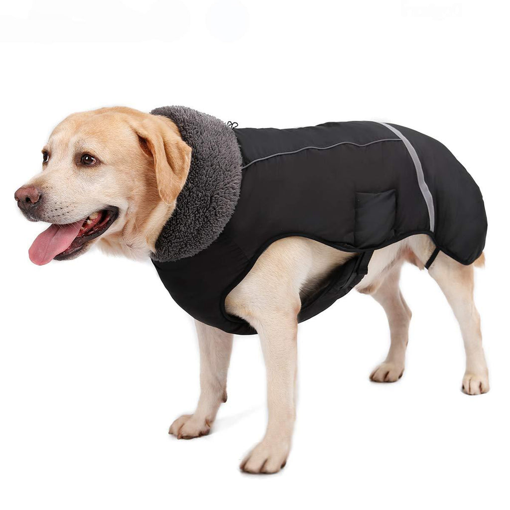 TFENG Waterproof Dog Coat Fleece Lining Reflective Dog Jacket with Fur Collar Black XL XL (Chest:64-96cm, Back:53cm) - PawsPlanet Australia