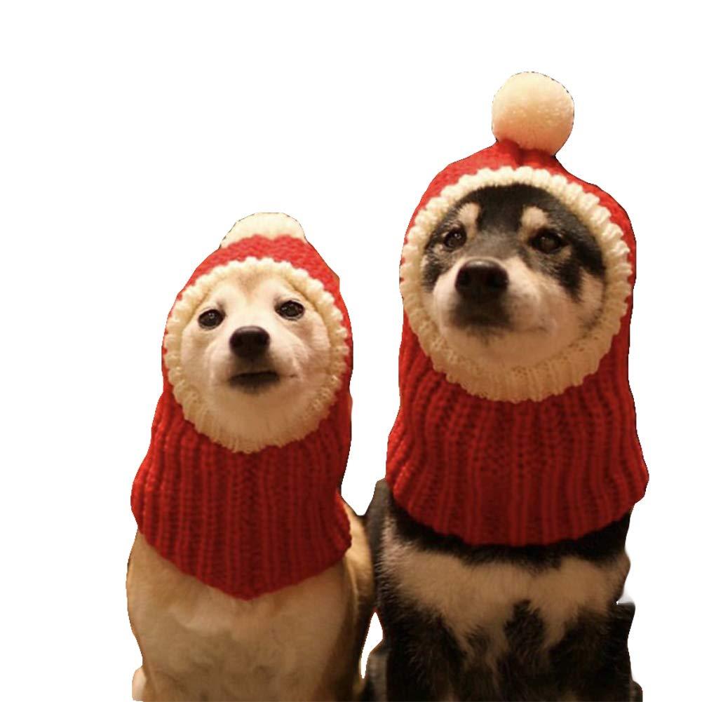 DELIFUR Funny Christmas Dog Hat with Pompon Crocheted Snood Dog Hat Red Warm Winter Dog Hat Knit Snood Head Wear for Pets & Women & Man(Red,M) M - PawsPlanet Australia