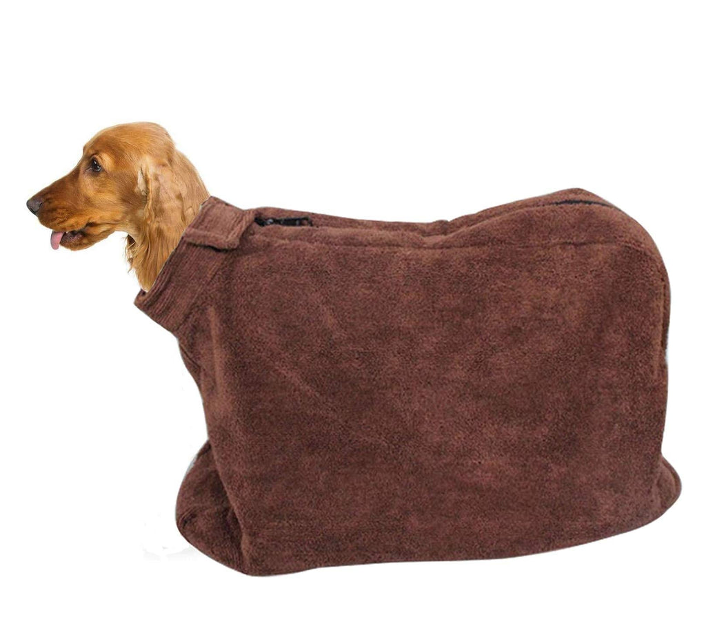 Morezi Dog Bathrobe Towel, Dry Fast Dog Bag, Microfibre Fast Drying Super Absorbent Pet Dog Cat Bath Robe Towel - Brown - XSmall - PawsPlanet Australia