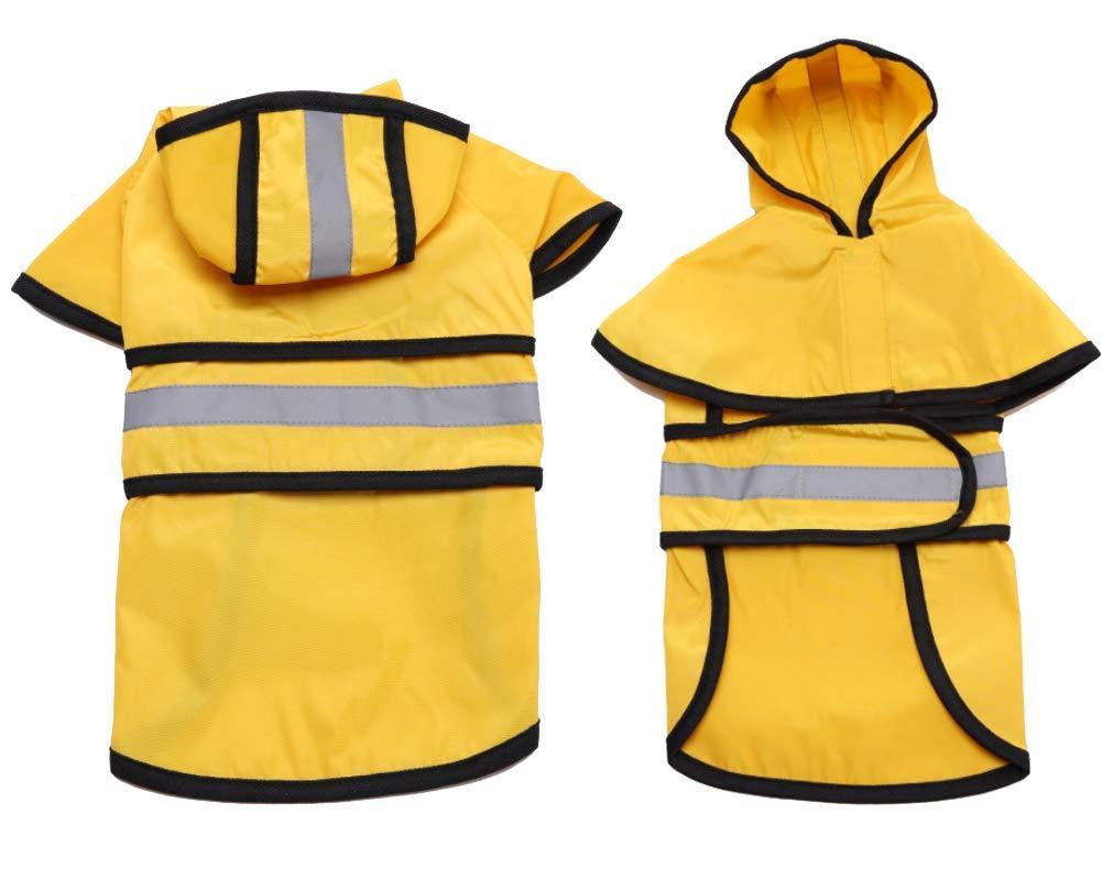 Morezi Dog Raincoat Hooded Reflective Slicker Poncho 2 Colours for Small Medium Large Dogs Puppies - Yellow - XXXXL 4X-Large (Back: 65CM) Yellow 3 - PawsPlanet Australia