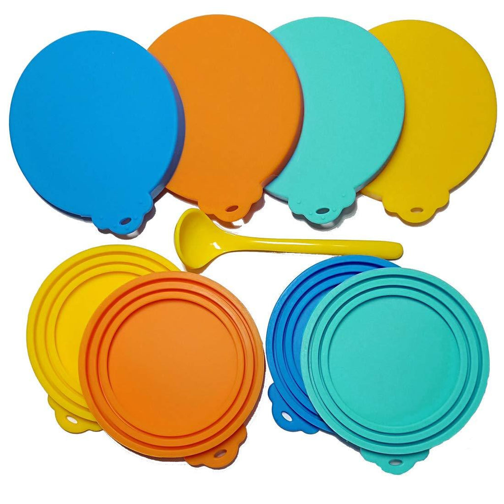 Silicone Pet Can Covers (lids-4 and Spoon-1/Pack) for Pet Dog Cat Food Can Top One Size Fits All Standard Size Dog and Cat Can Tops Universal Lid ,Yellow/Orange/Dark blue/Light blue 4 Colors - PawsPlanet Australia