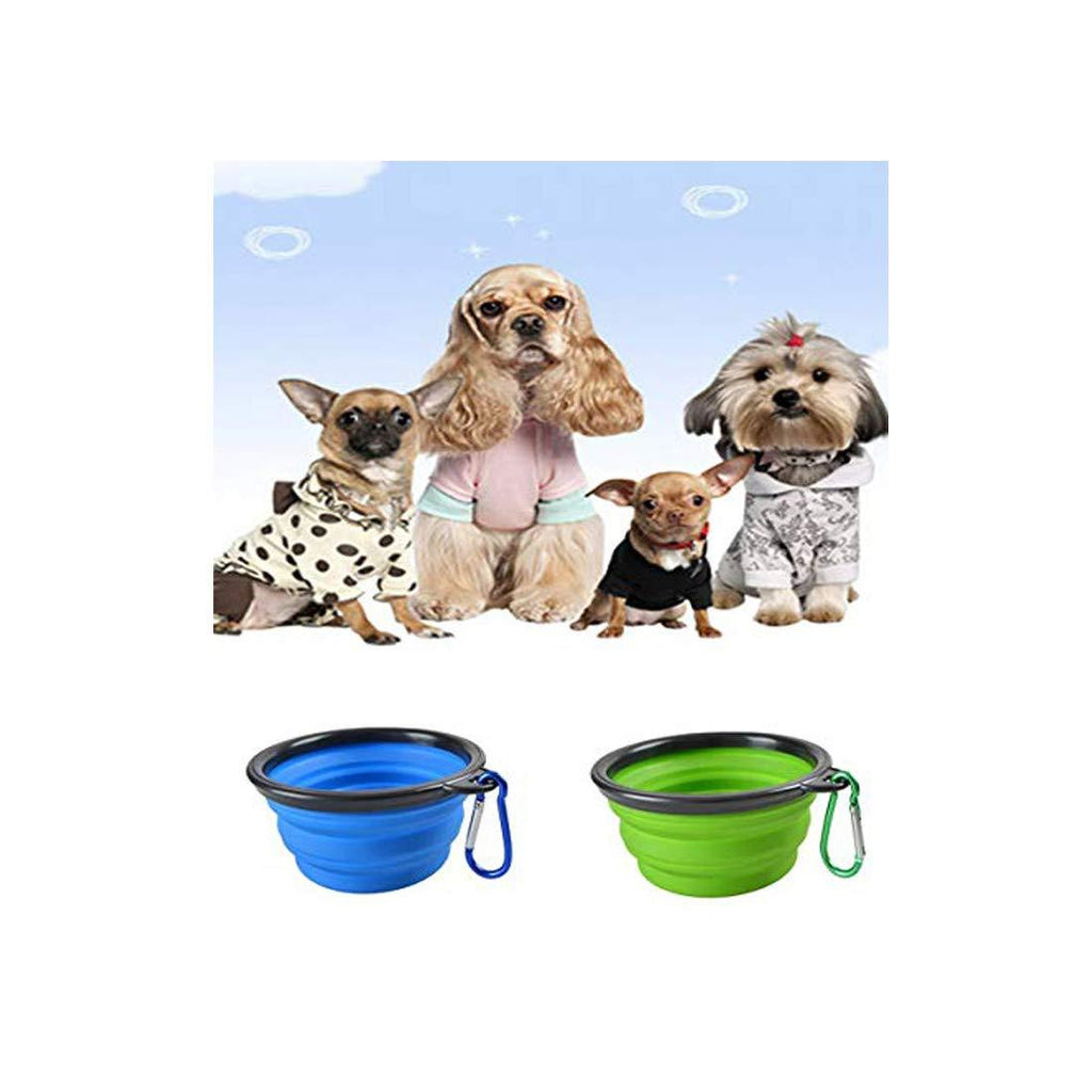shun yi Collapsible Dog Bowl 2-Pack，Collapsible Travel Food and Water Bowl for Pets,Non-Toxic and Safe Silicone Feeder Bowl，Portable Travel Bowl Blue and Green Free Carabiner - PawsPlanet Australia