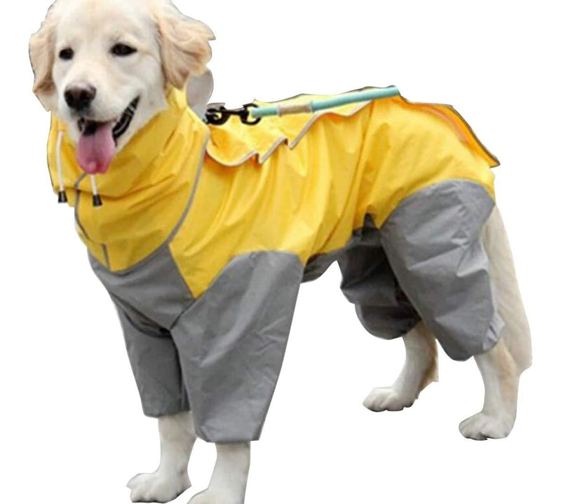 Morezi Waterproof Dog Raincoat with Removable Hoodie, Windproof Rain Snow Jacket, Outdoor Adjustable Drawstring, Waterproof Rain Jacket with Hood & Collar Hole - Yellow - 12# - PawsPlanet Australia