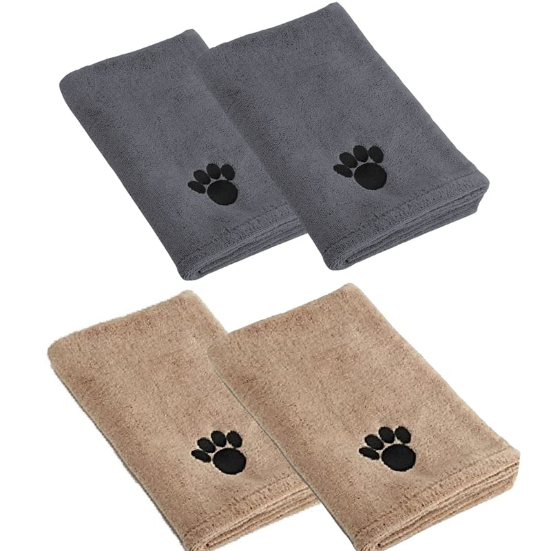 EVERBUY Pack of 4 Pet Towels - Microfibre Pet Towels Soft and Absorbent Dog Towels 100cm x 60cm - Brown and Grey - PawsPlanet Australia