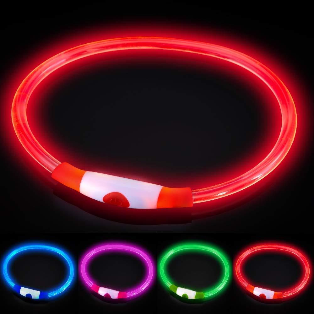 HYDE & HOUND LED Dog Collar - USB Rechargeable - Adjustable Cut to Size - Ultra Bright Colours - Glow Light Collar for Dogs - USB Rechargeable Lithium Battery - Night Visibility & Safety (Red) Red - PawsPlanet Australia