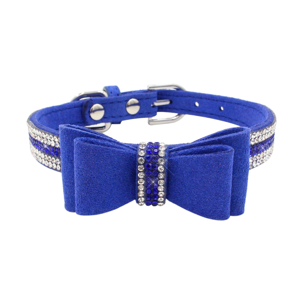 Newtensina Soft Bow Ties Dog Collar Cute Bow Ties Collar with Diamante for Dogs Cats - Blue - S - PawsPlanet Australia