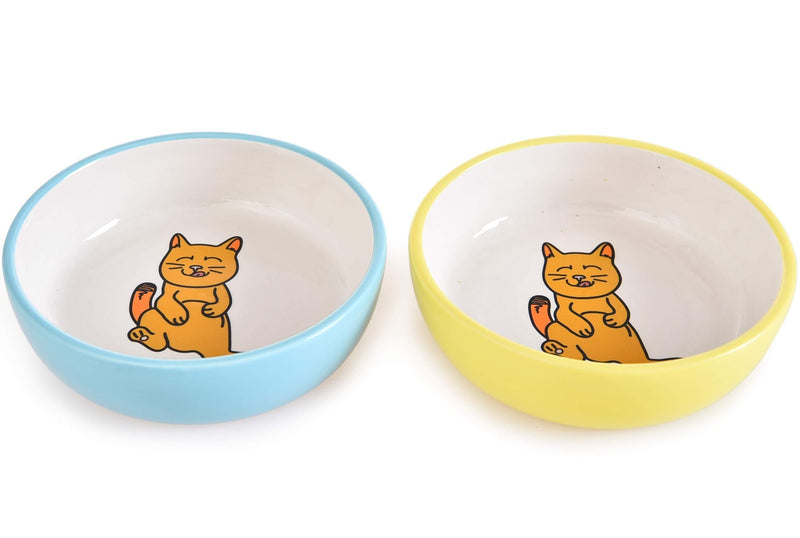 Mishi 2 x CERAMIC Cat Bowls 2 Pet Bowls for Feeding & Water - Cat Food Bowl Set of 2 - Dishes Prevent Whisker Fatigue - PawsPlanet Australia