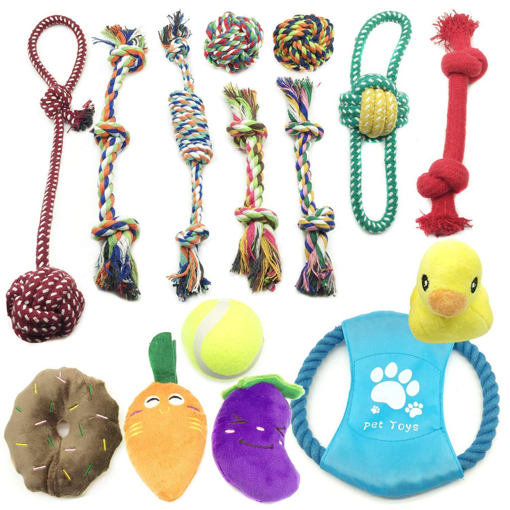 PietyPet Dog Puppy Toys, Plush Dog Squeaky Toys and Dog Chew Rope Toy Puppy Teething Toys, Washable Cotton Rope, Beautiful and Durable, Suitable for Small and Medium Dogs, 15 Pack B - PawsPlanet Australia