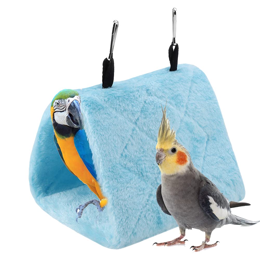 Peony Parrot Hammock Bird Nest Warm Soft Plush Hammock Hanging Cage Tent for Birds Parrot Winter Warm Bed Pet Toy Pouch Cotton Bed (S-Blue) S Blue - PawsPlanet Australia