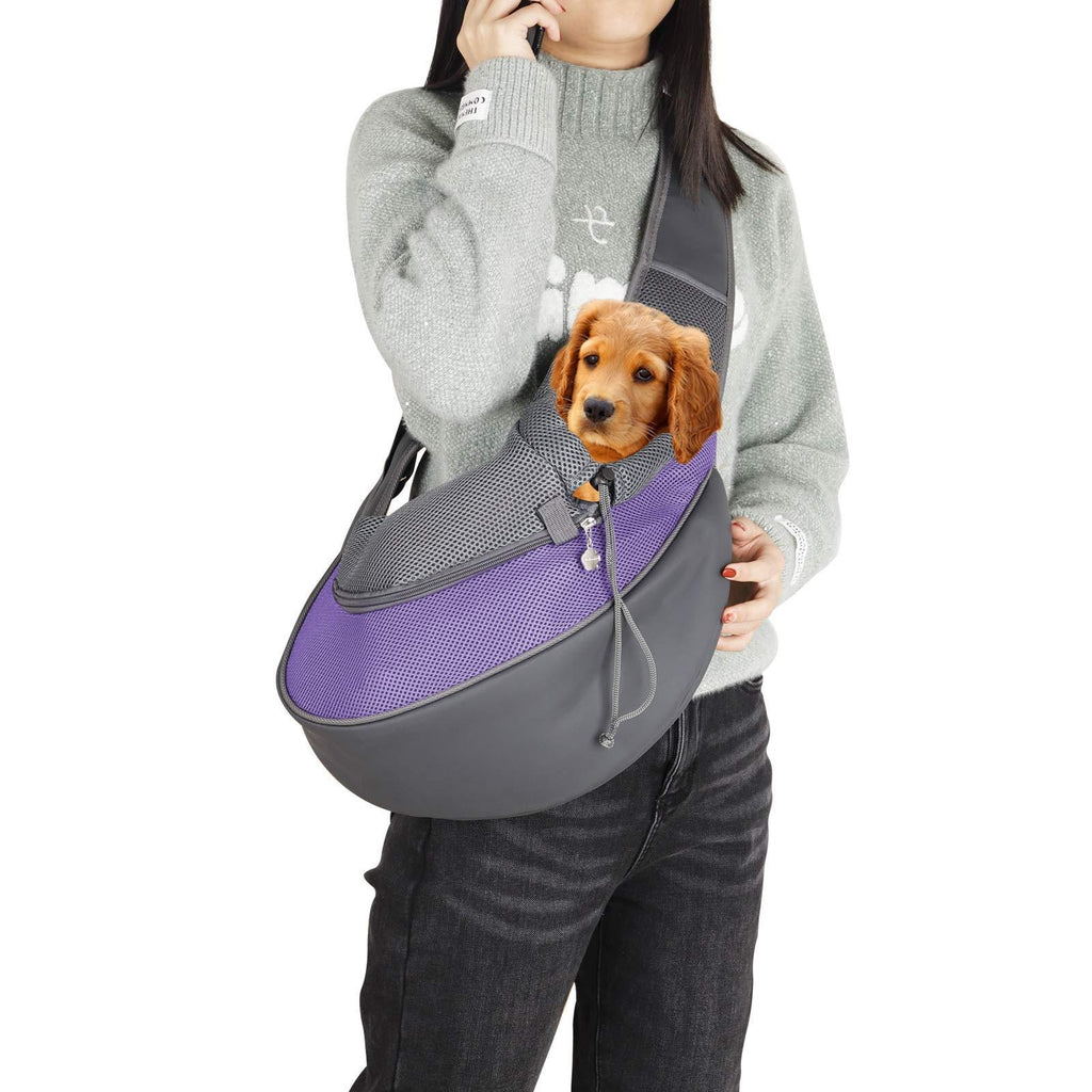 Qchengsan Pet Sling Carrier,Dog Cat Sling Bag Shoulder Carry Bag Dog Pets Travel Carrier Bag Hand Free Pet Travel Shoulder Bags (S, Purple) S - PawsPlanet Australia