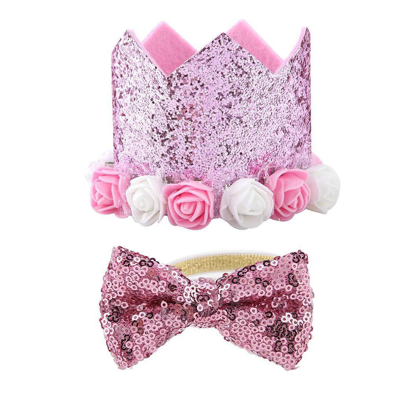 TOPINCN Pet Hat Bow Tie Set Fashionable Retractable Shiny Flower Crown Dogs Cats Pet Supplies Christmas Birthday Party Festival Daily(Pink) Pink - PawsPlanet Australia