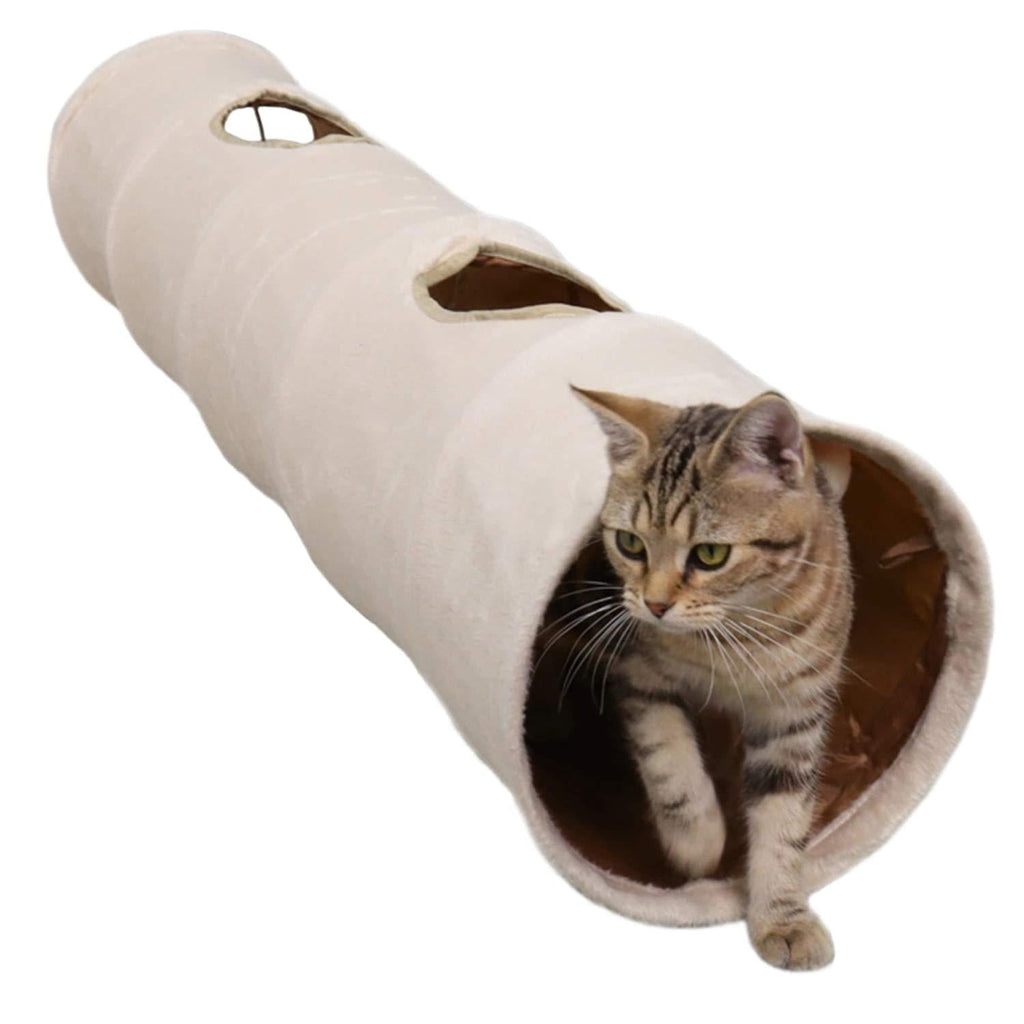 LeerKing Cat Pet Tunnel Toy Suede Collapsible Tunnels with 2 Holes and Suspended Ball for Small Pet Animal, 10 * 47 Inches - PawsPlanet Australia