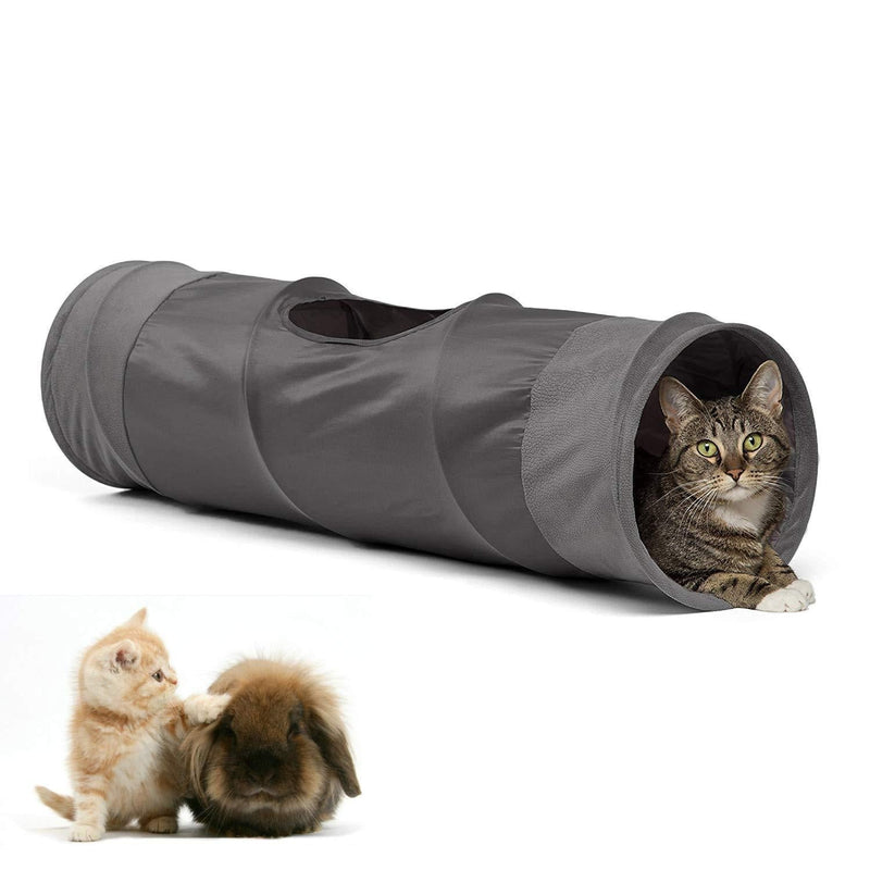 LeerKing Cat Pet Tunnel Toy Collapsible Interactive Tunnels with 2 Holes and Suspended Ball for Small Pet Rabbits Puppy Kitty, 10 × 35 Inches, Grey - PawsPlanet Australia
