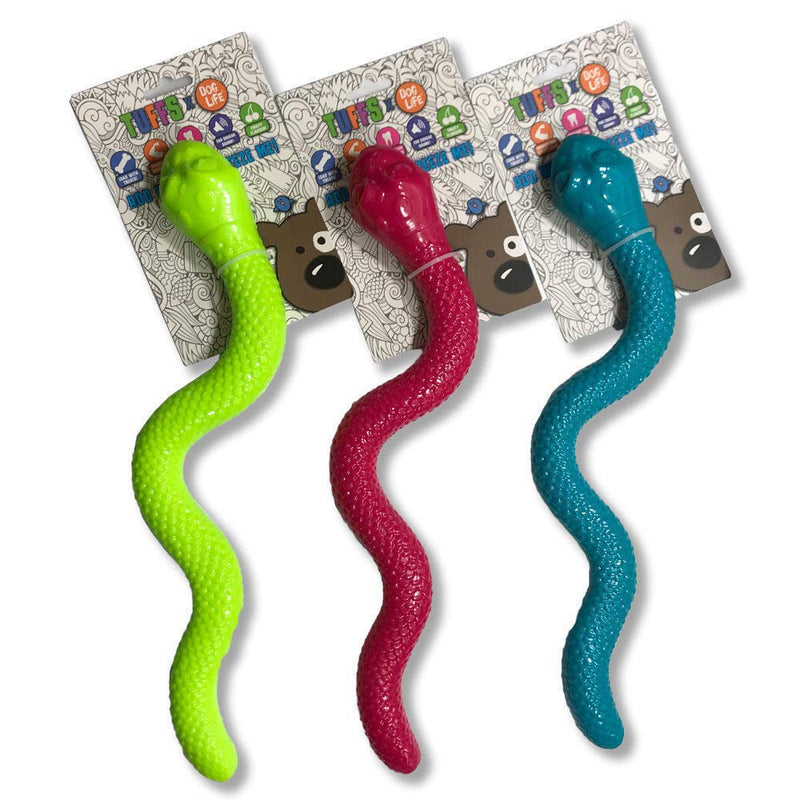 DogLife Tuffs TPR Snake Dog Toy Boredom Breaker Stuff With Treats/Peamutt Butter (Pink) ASSORTED COLOURS (GREEN,BLUE OR PINK) - PawsPlanet Australia
