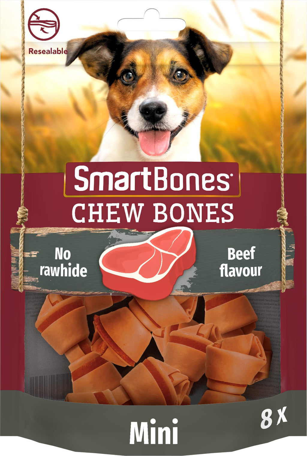 SmartBones Mini Beef Bones Rawhide-Free Chewy Treats for Dogs, Beef Flavour, Made With Chicken and Vegetables 8 Count (Pack of 1) - PawsPlanet Australia